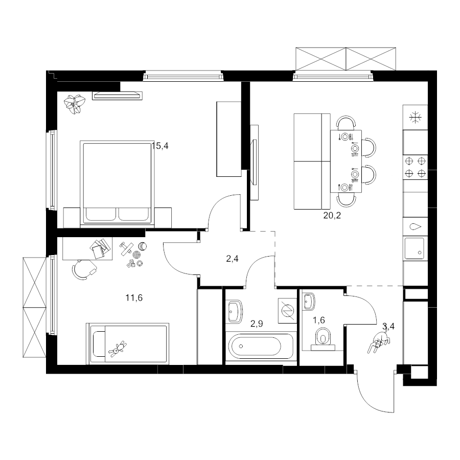 3 ккв (Евро) 57,5 м²