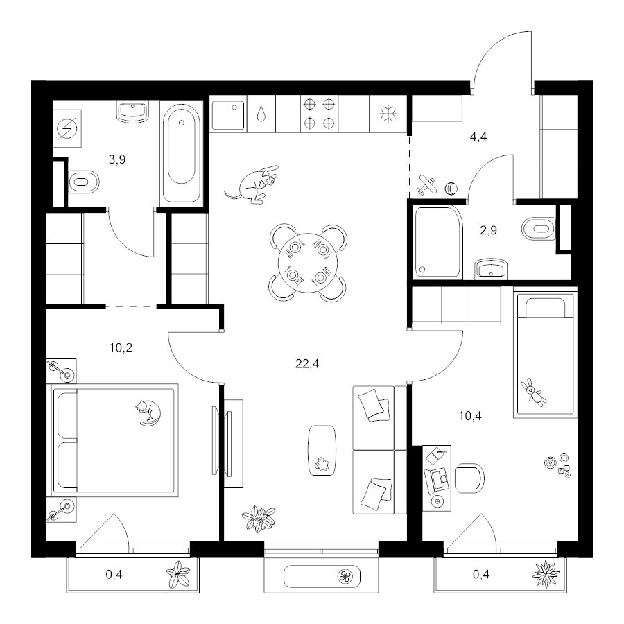 3 ккв (Евро) 57,8 м²