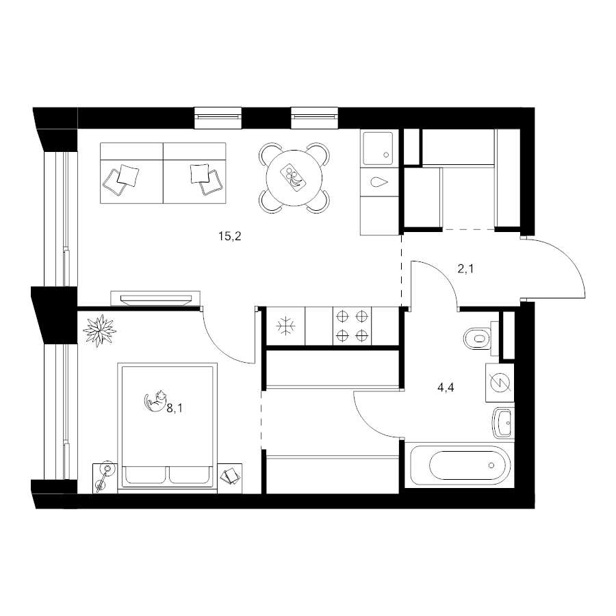 2 ккв (Евро) 37 м²