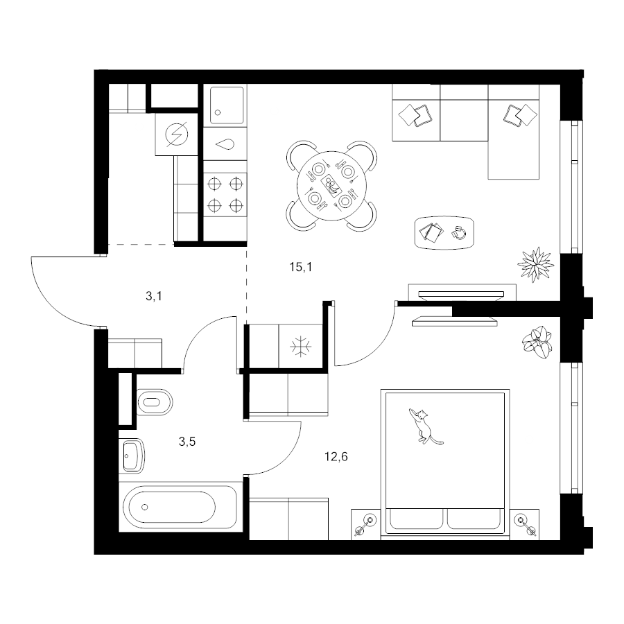 2 ккв (Евро) 36,6 м²