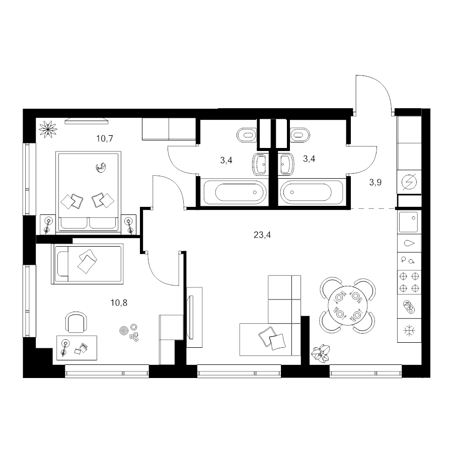 3 ккв (Евро) 55,7 м²
