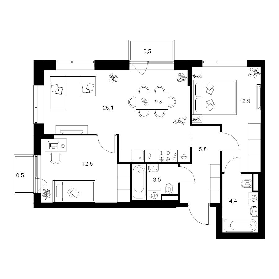 3 ккв (Евро) 65,2 м²