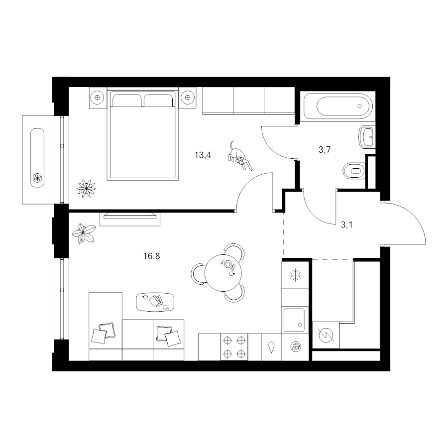 2 ккв (Евро) 39,9 м²