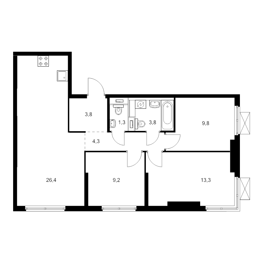 4 ккв (Евро) 71,4 м²