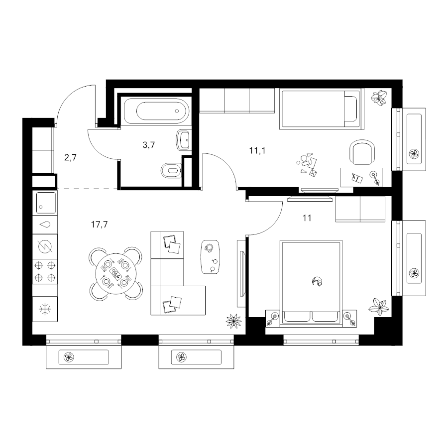 3 ккв (Евро) 46,2 м²
