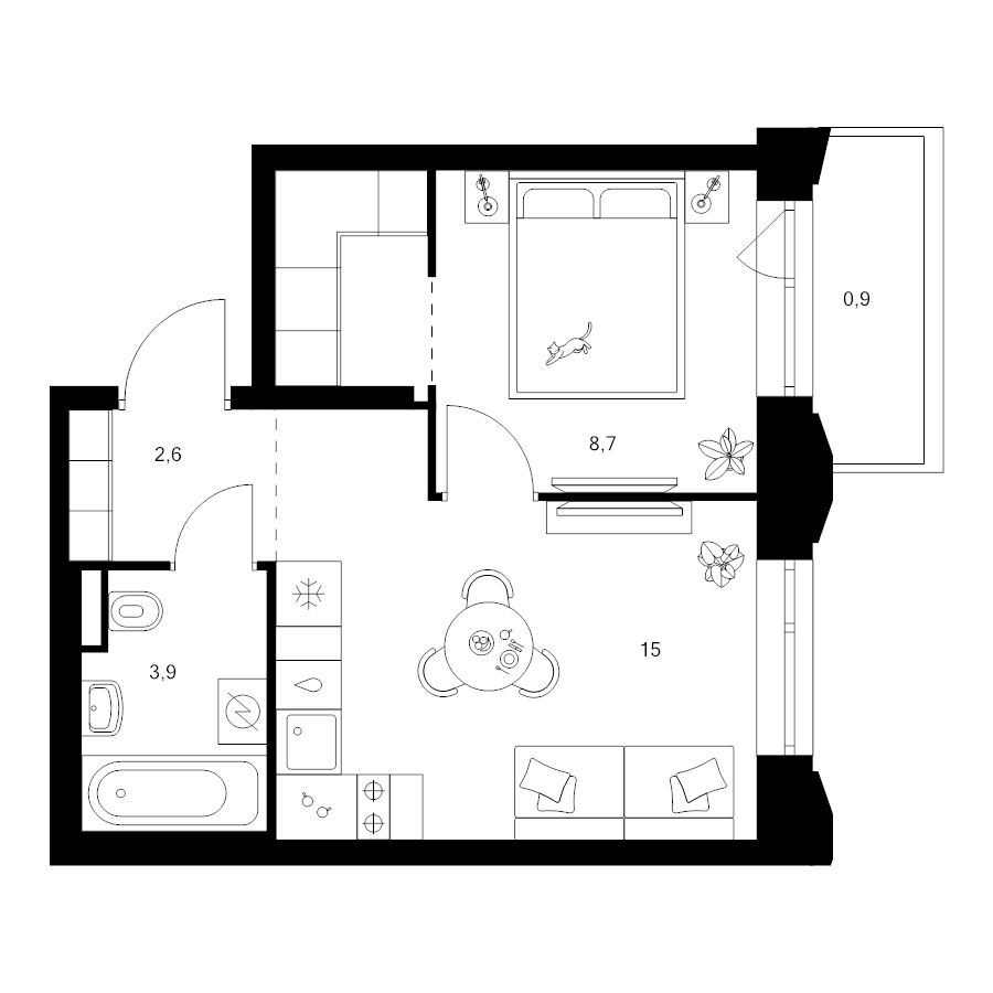 2 ккв (Евро) 33,9 м²