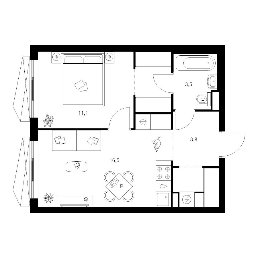 2 ккв (Евро) 40,8 м²