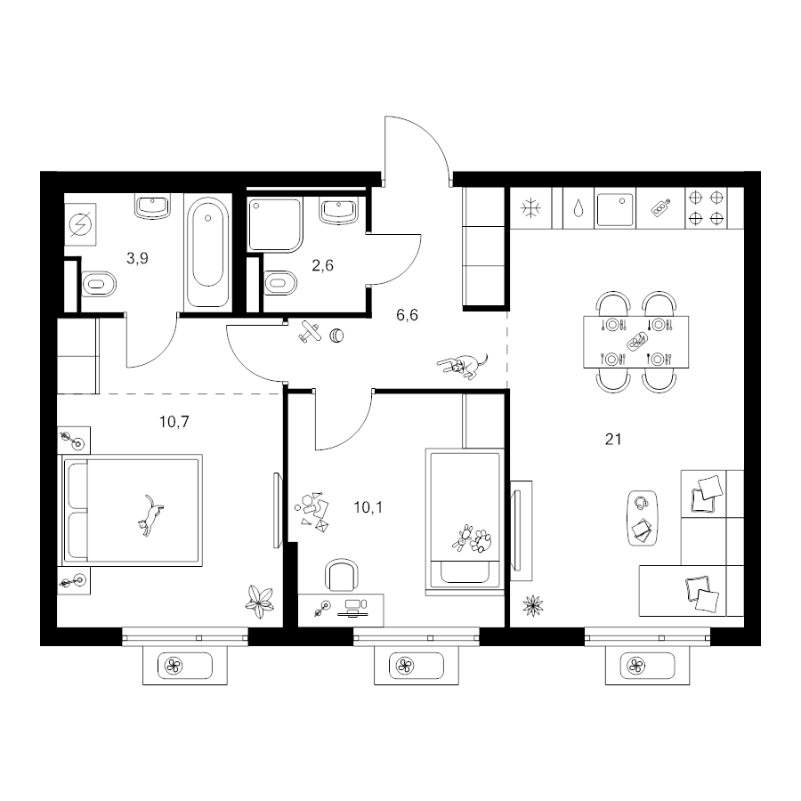 3 ккв (Евро) 58,4 м²