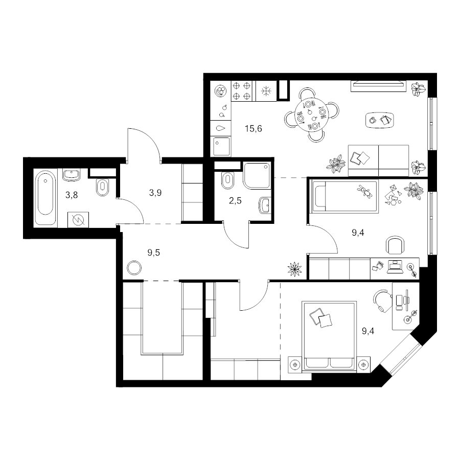 3 ккв (Евро) 66,2 м²