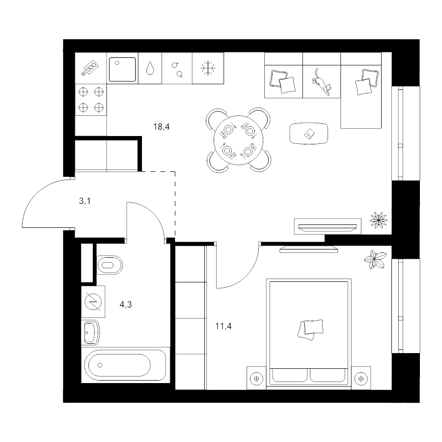 2 ккв (Евро) 37,2 м²