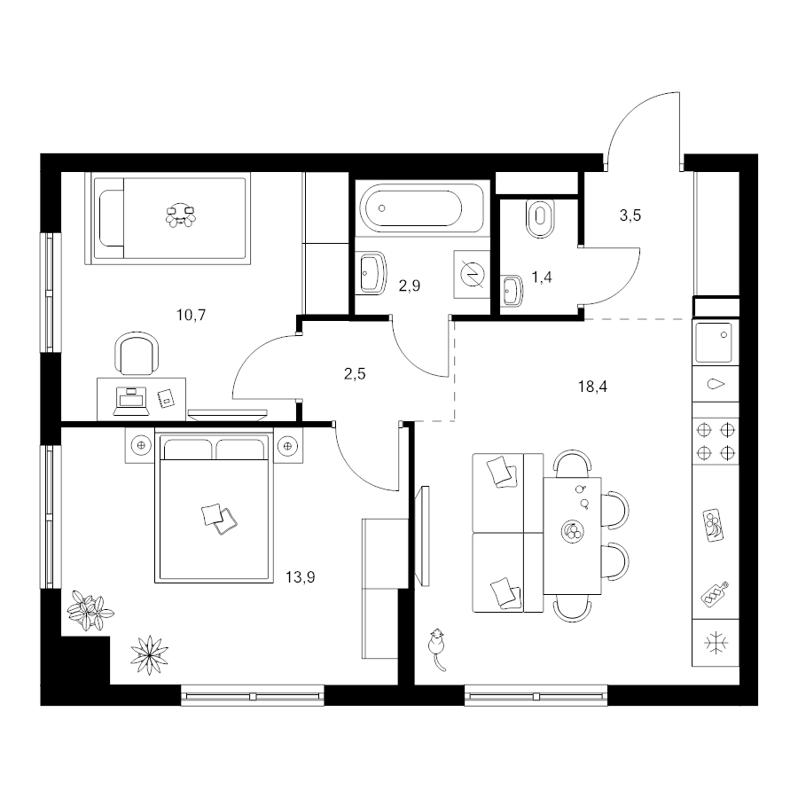 3 ккв (Евро) 53,3 м²