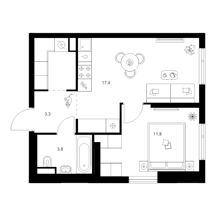 2 ккв (Евро) 40,2 м²