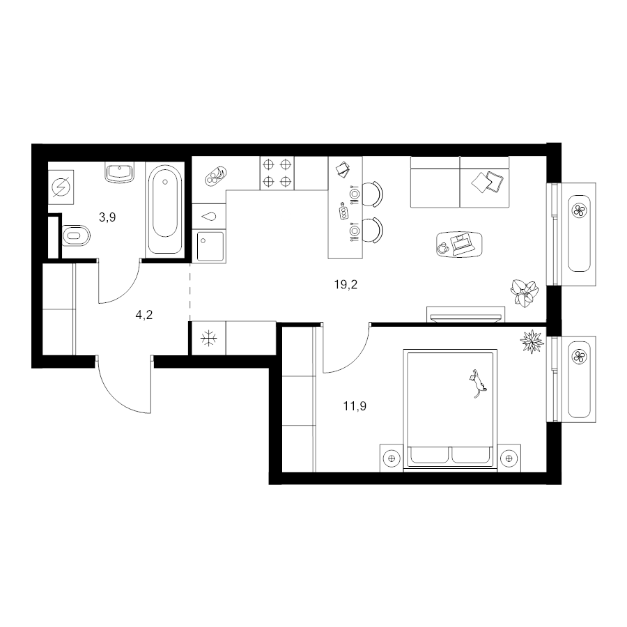 2 ккв (Евро) 39,2 м²
