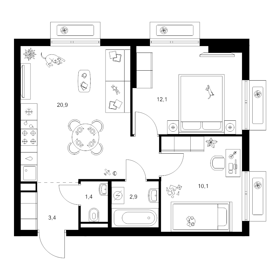 3 ккв (Евро) 50,8 м²