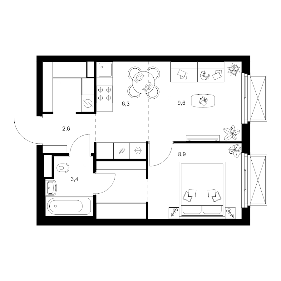 2 ккв (Евро) 37,6 м²