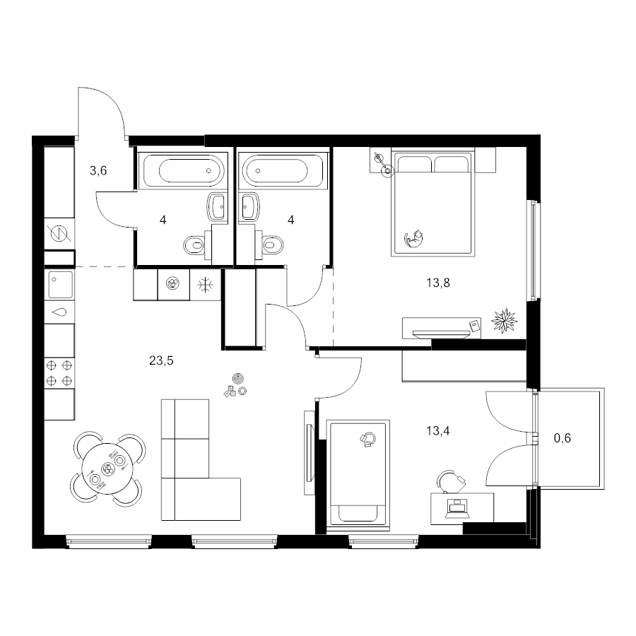3 ккв (Евро) 66 м²