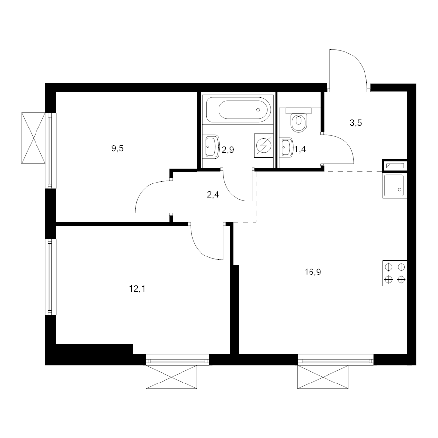 3 ккв (Евро) 47,5 м²
