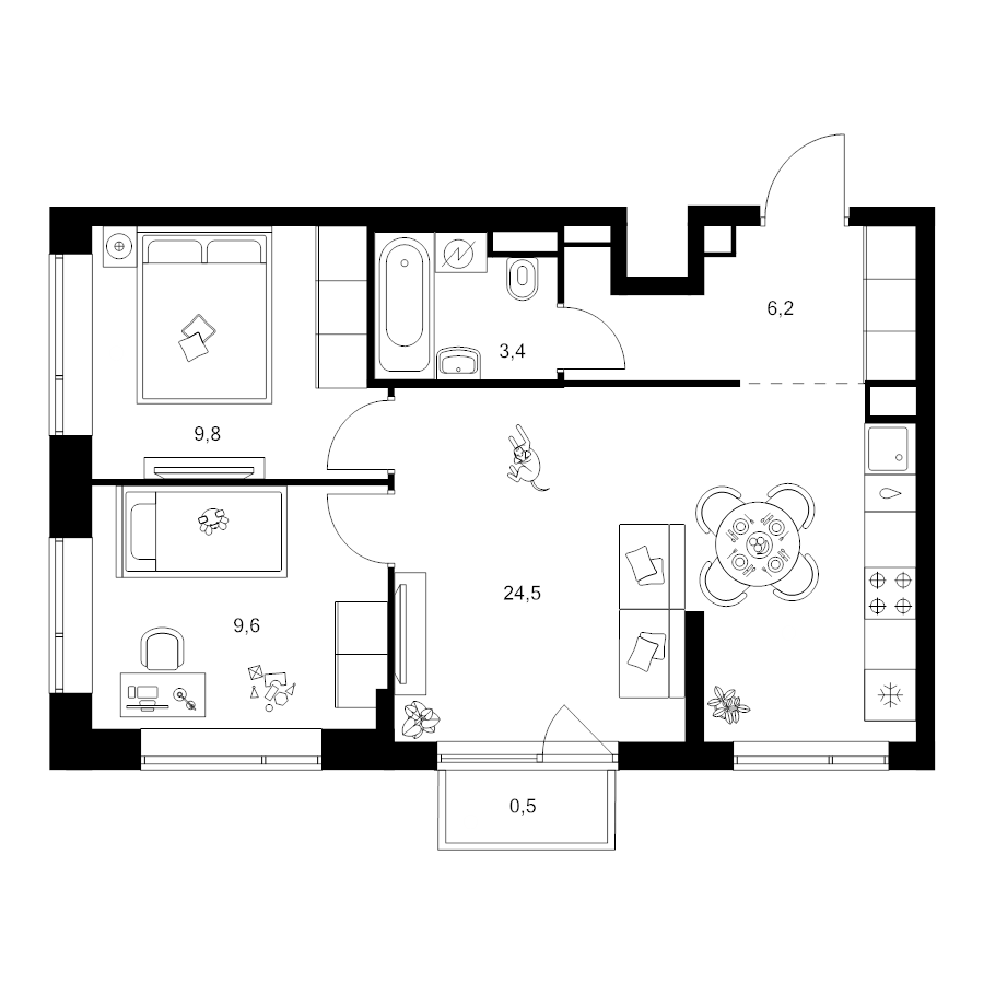 3 ккв (Евро) 54,5 м²