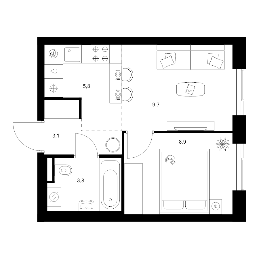 2 ккв (Евро) 31,3 м²