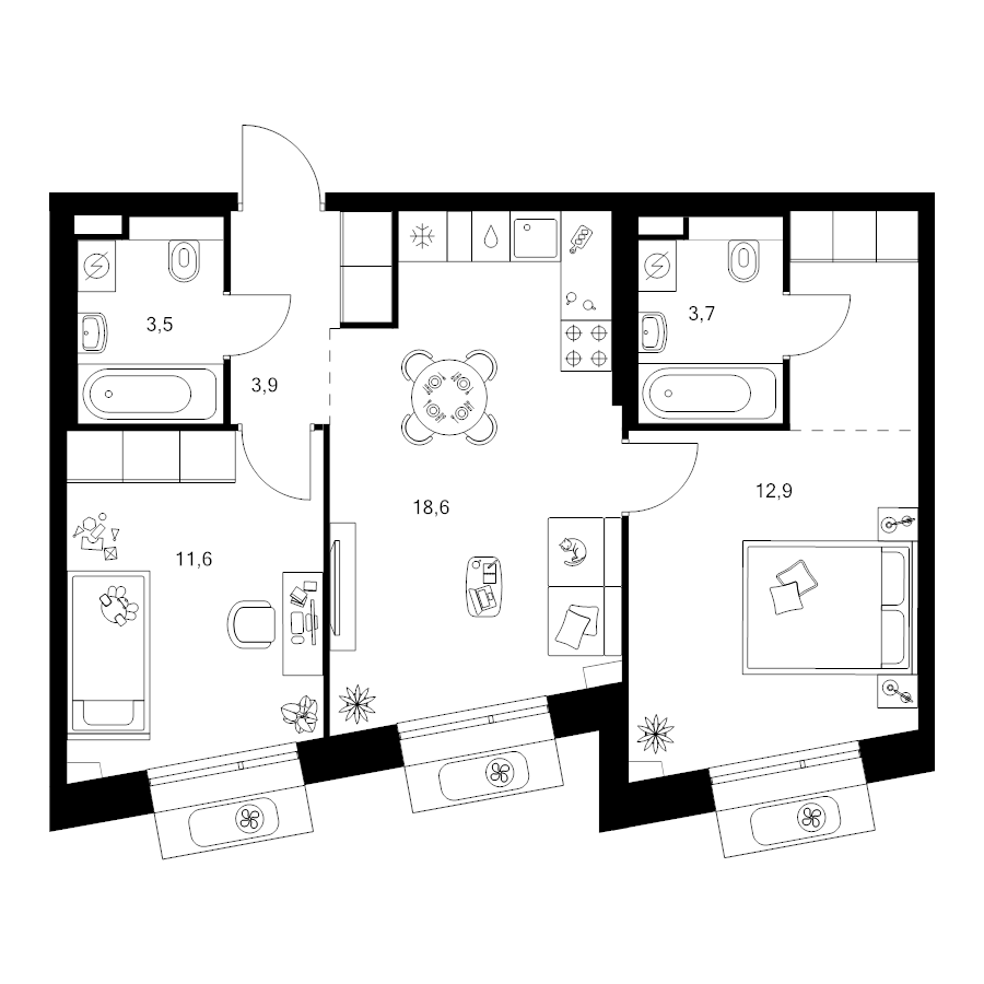 3 ккв (Евро) 58,1 м²
