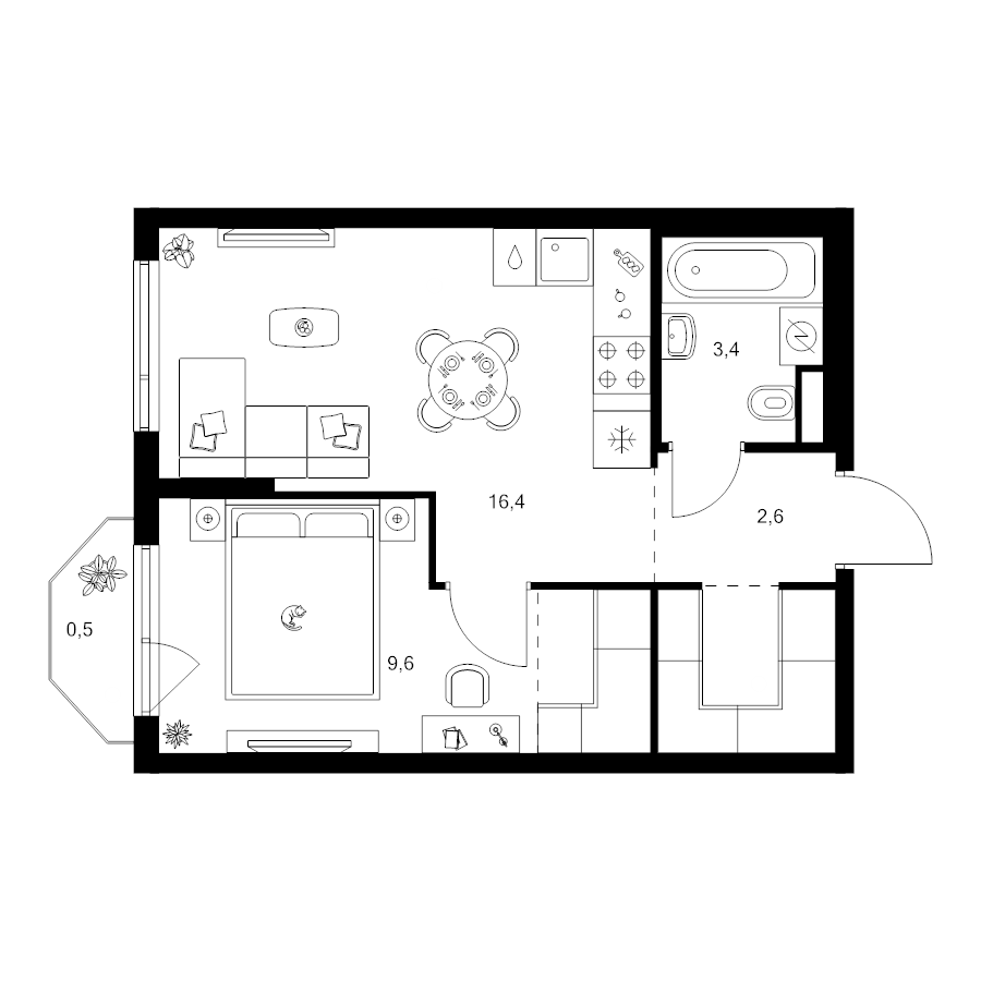 2 ккв (Евро) 37,8 м²