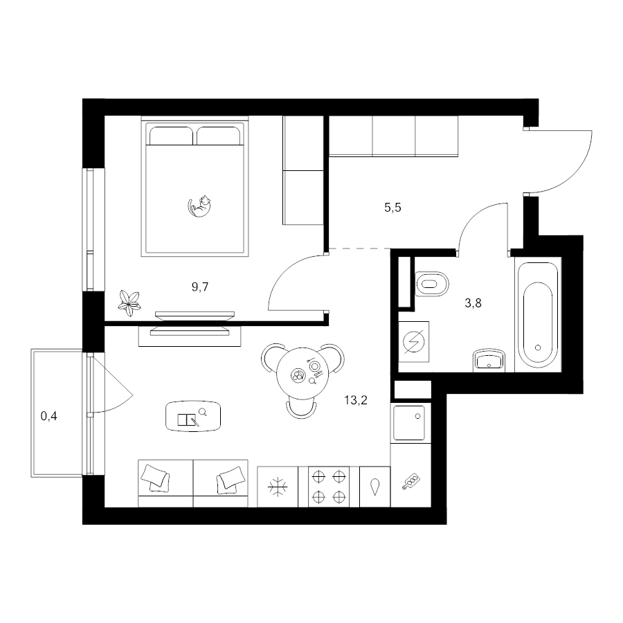 1 ккв 32,6 м²