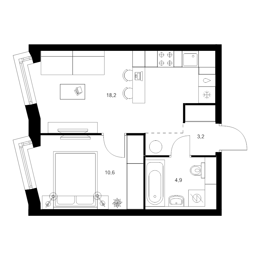 2 ккв (Евро) 36,9 м²