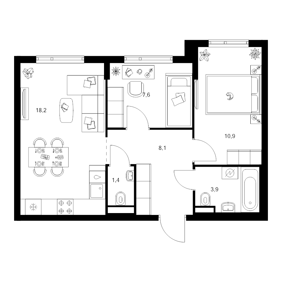 3 ккв (Евро) 50,1 м²