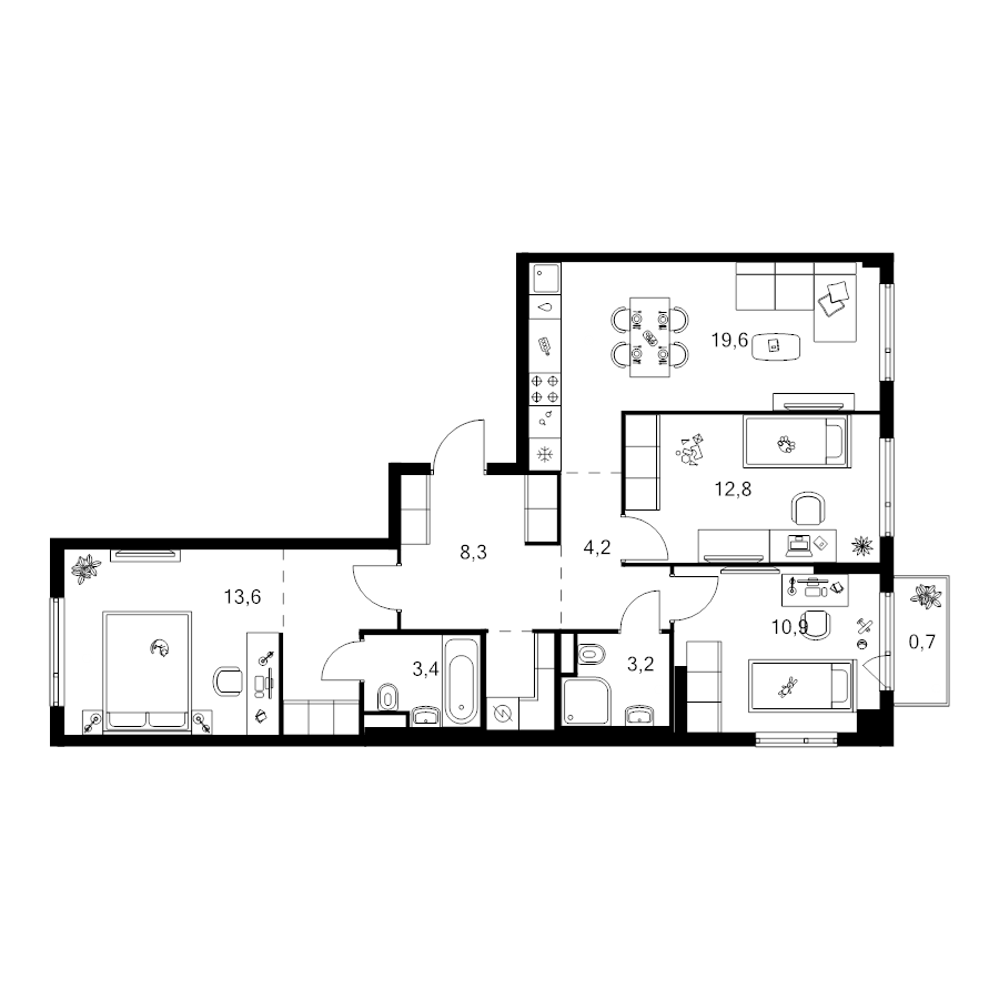 4 ккв (Евро) 84,8 м²