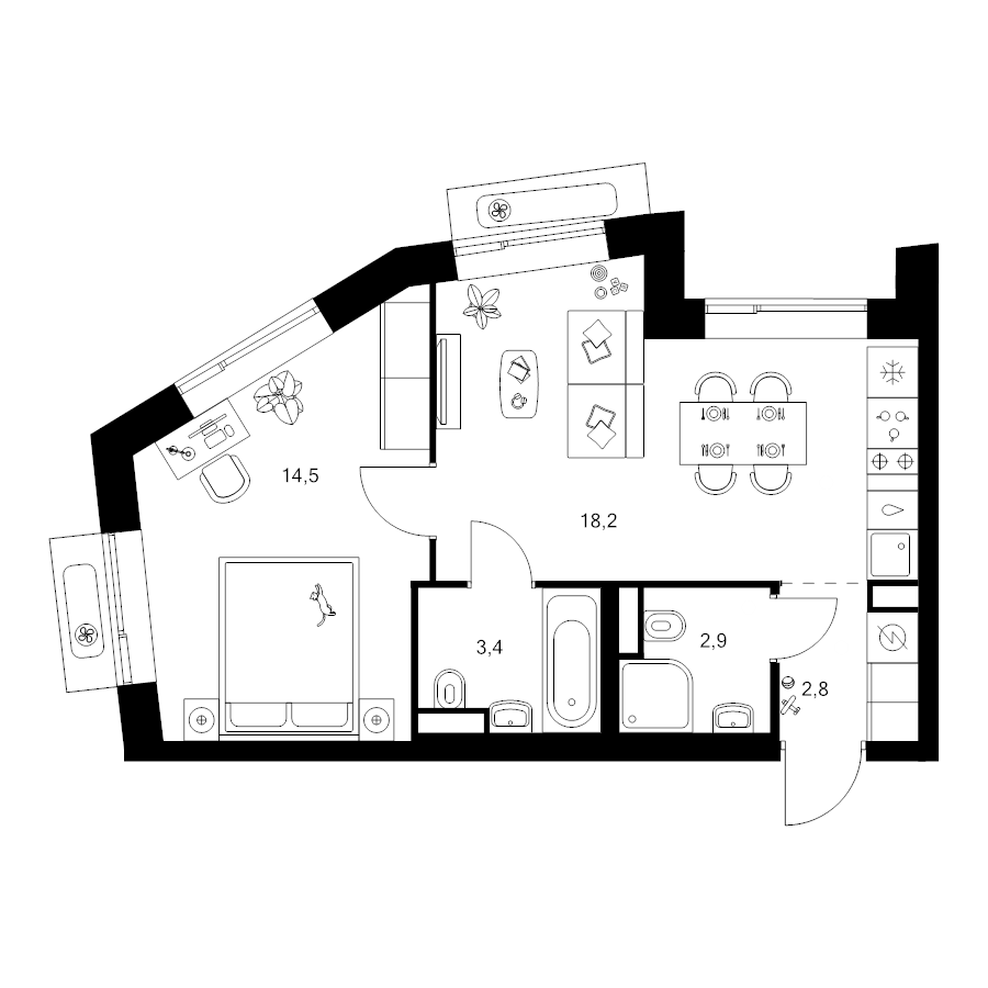 2 ккв (Евро) 41,9 м²