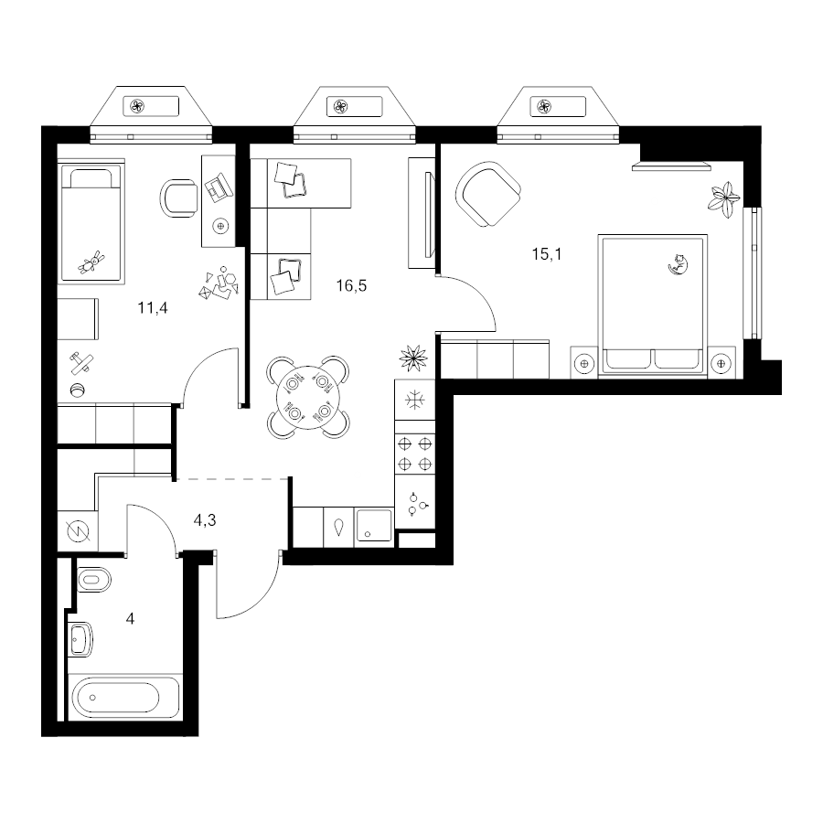 3 ккв (Евро) 51,3 м²