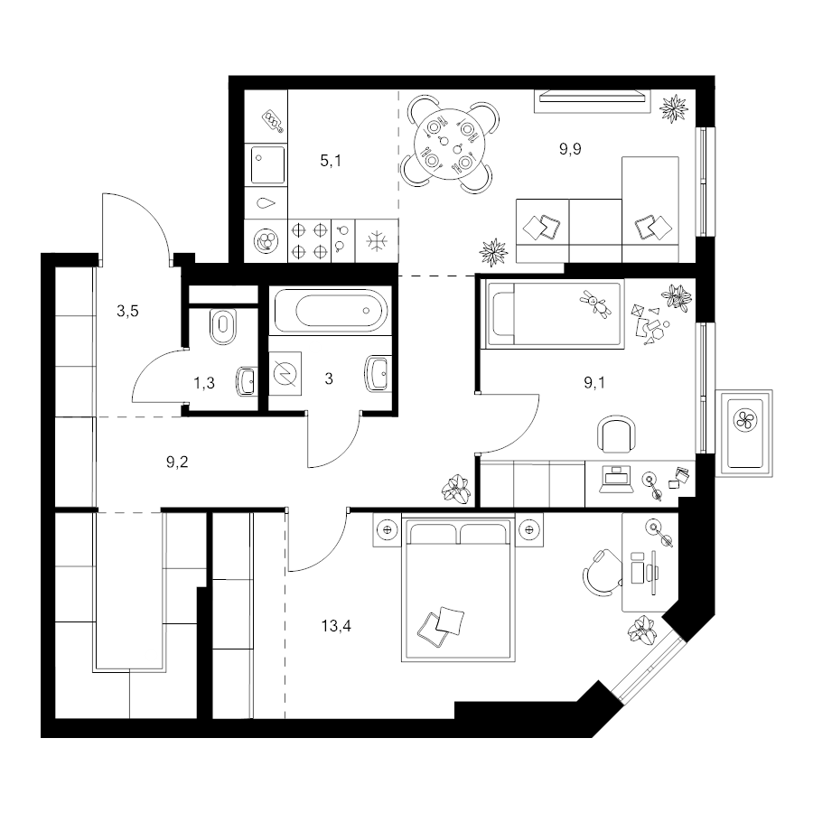 3 ккв (Евро) 62,8 м²