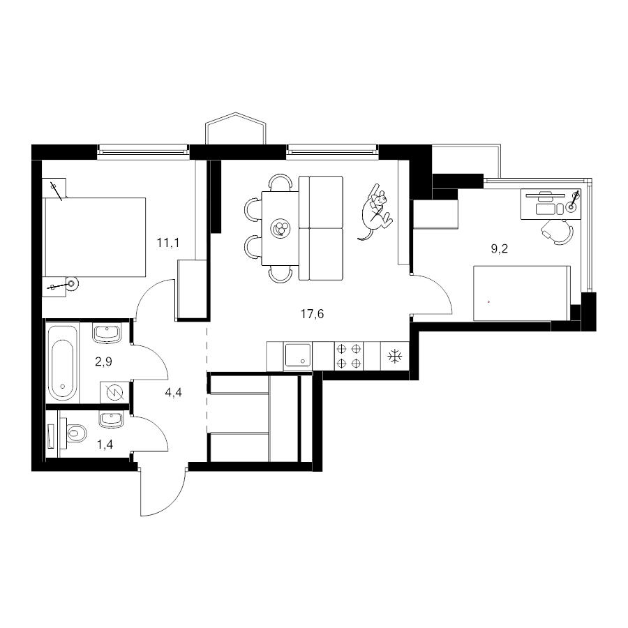 3 ккв (Евро) 49,8 м²