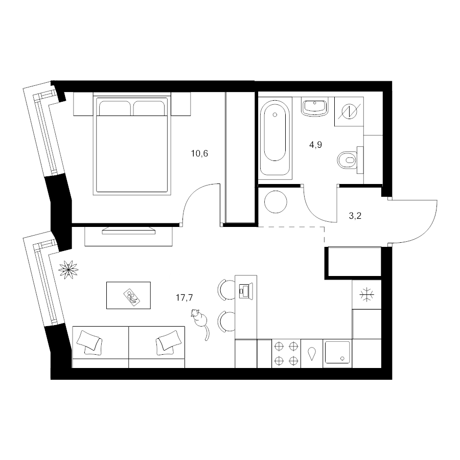 2 ккв (Евро) 36,4 м²