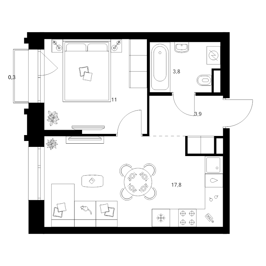 1 ккв 36,8 м²