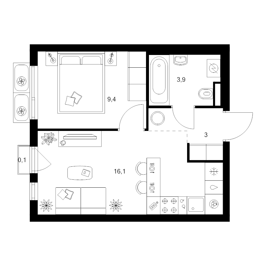 2 ккв (Евро) 32,5 м²