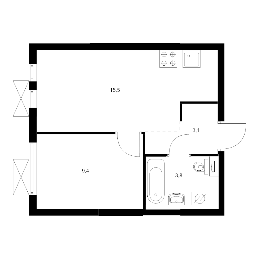 2 ккв (Евро) 31,9 м²