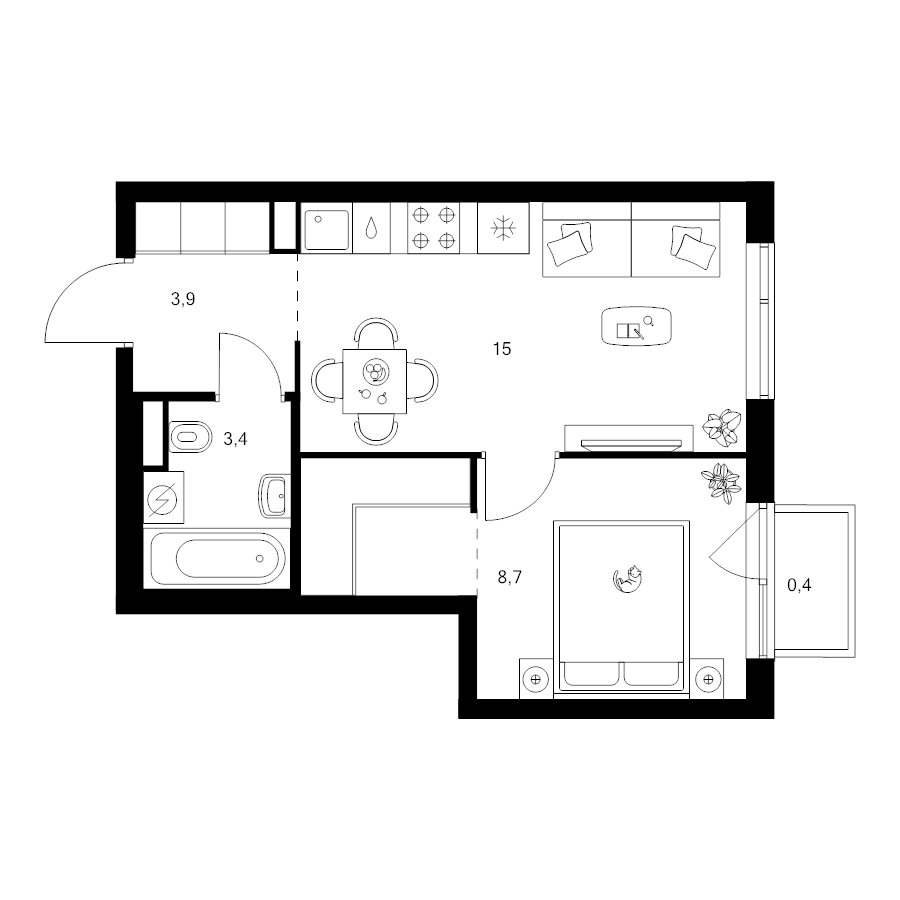 2 ккв (Евро) 34,6 м²
