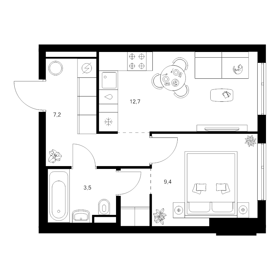 1 ккв 34,6 м²