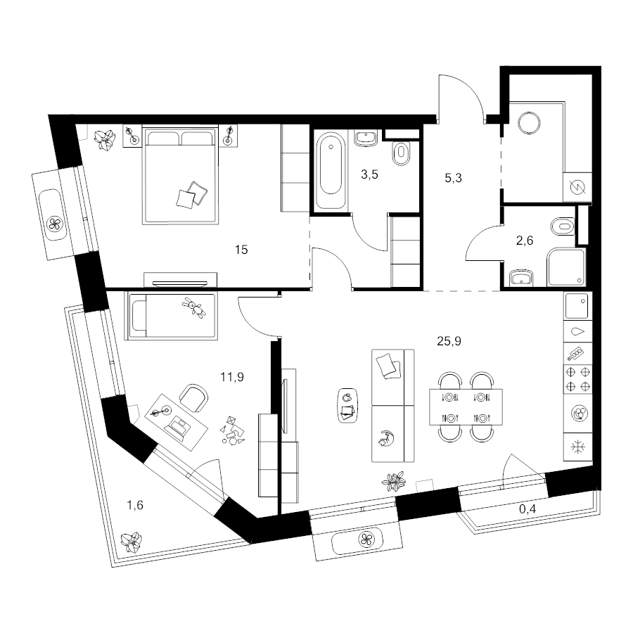 3 ккв (Евро) 74,1 м²