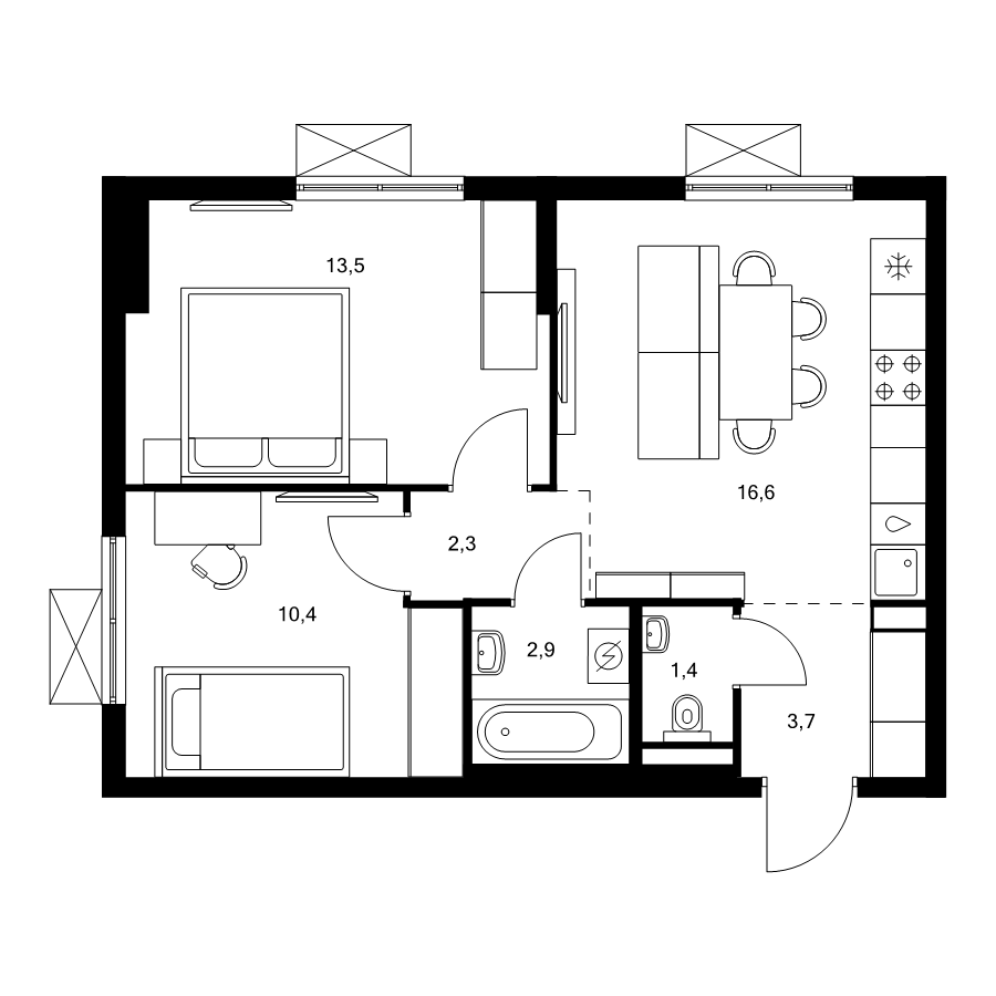 3 ккв (Евро) 50,8 м²