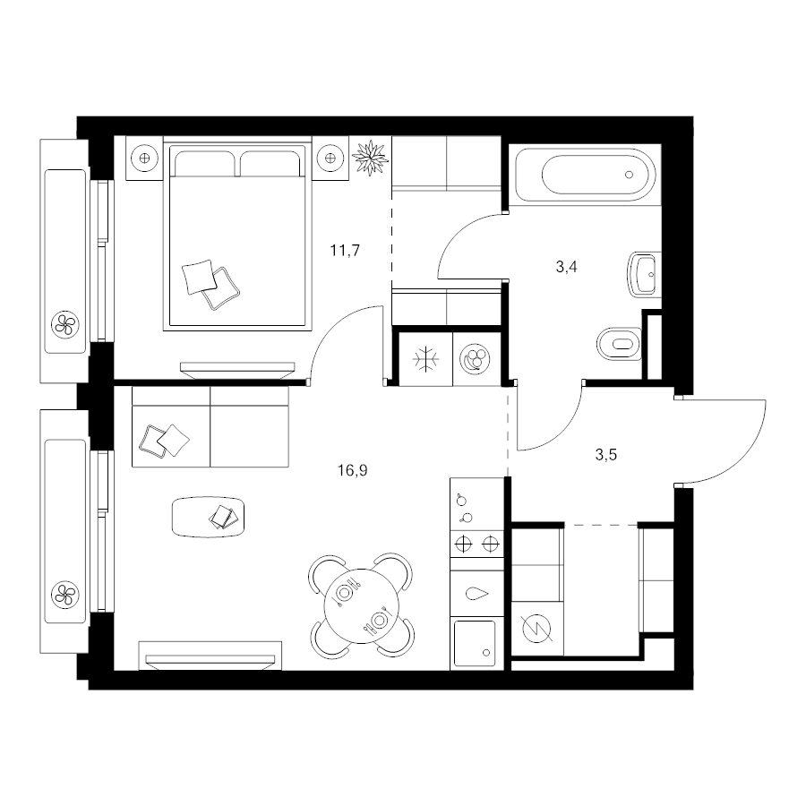 2 ккв (Евро) 34,4 м²