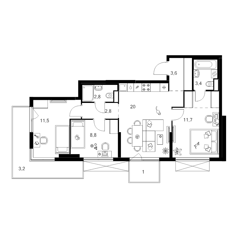 4 ккв (Евро) 71,6 м²