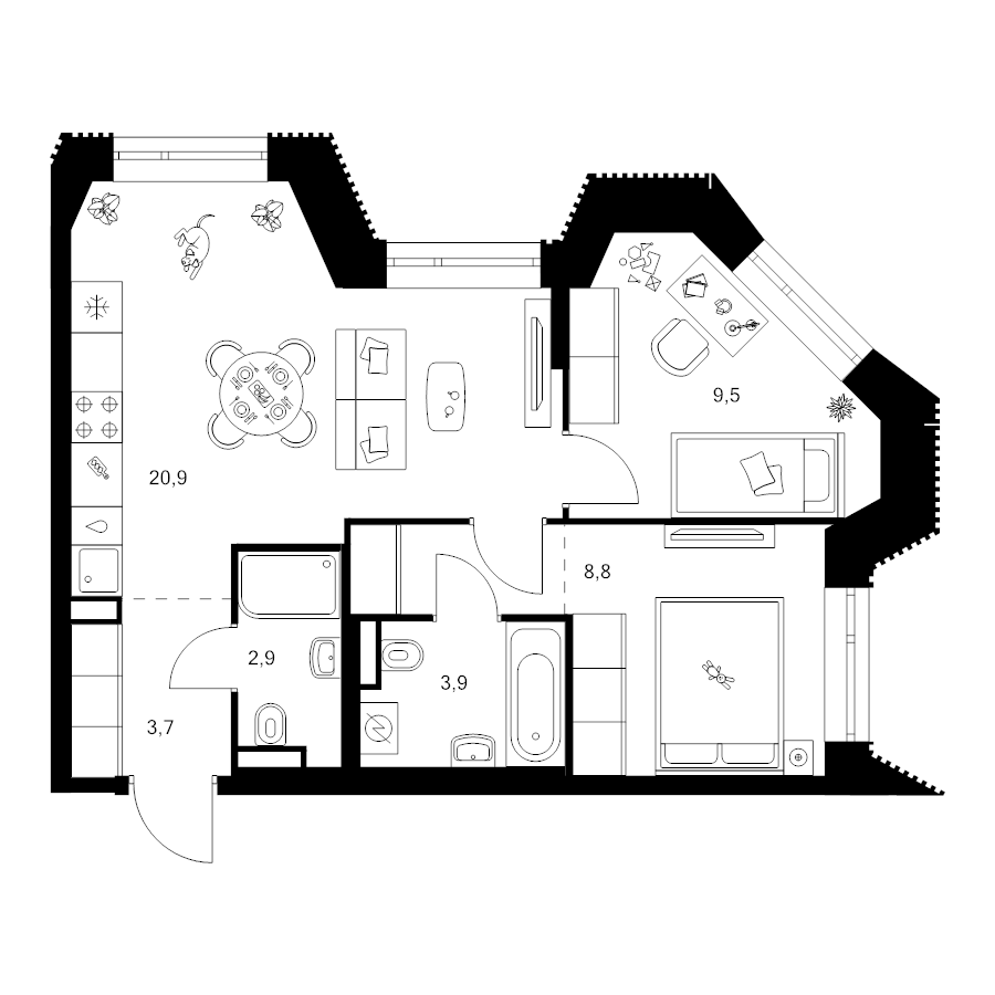 3 ккв (Евро) 52,3 м²