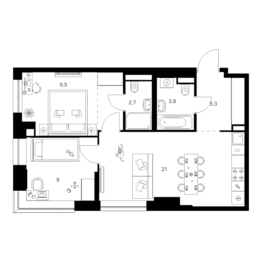3 ккв (Евро) 54,3 м²