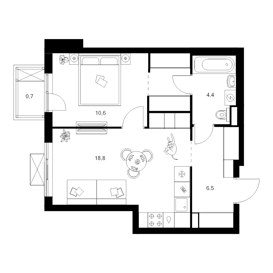 2 ккв (Евро) 44,6 м²