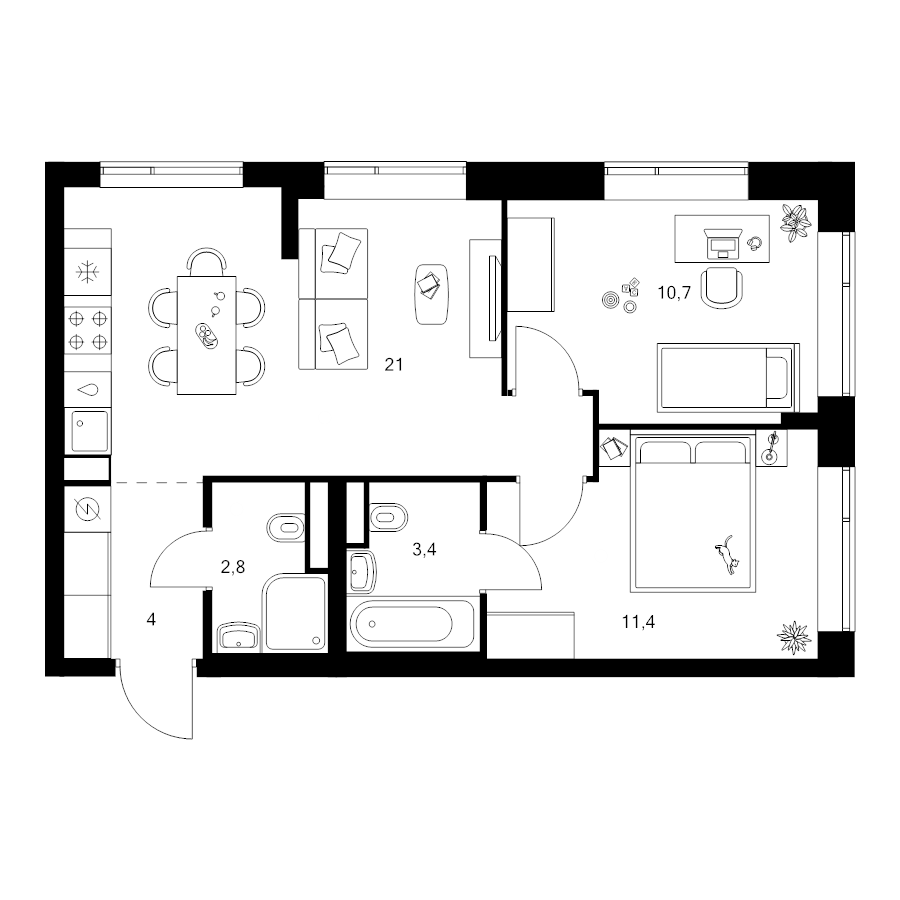 3 ккв (Евро) 53,3 м²