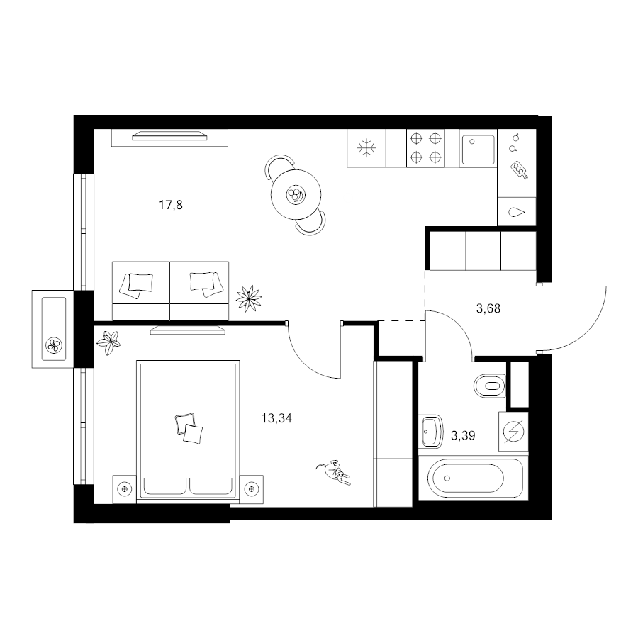 2 ккв (Евро) 38,1 м²