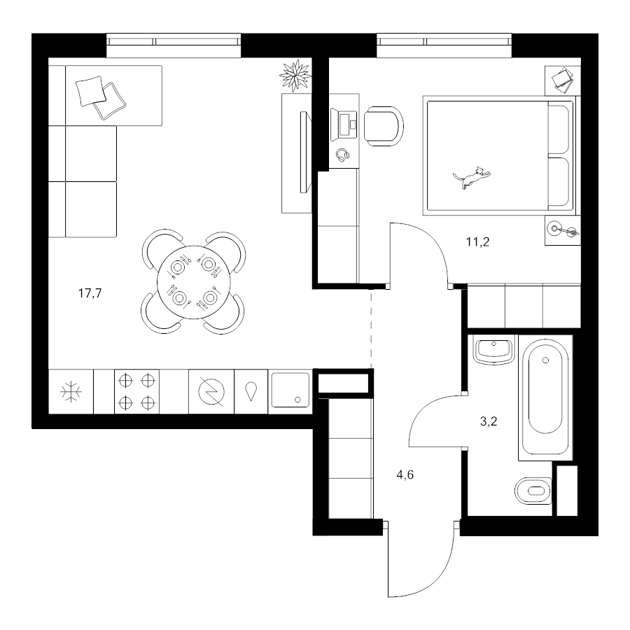 2 ккв (Евро) 36,7 м²