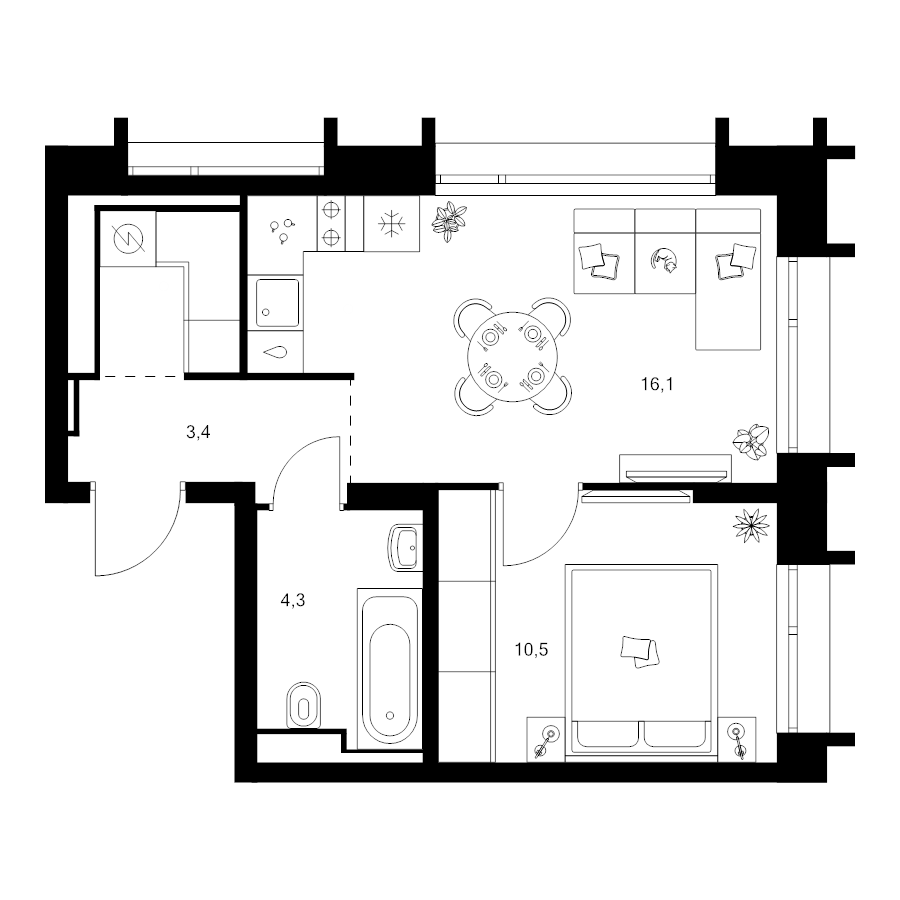 2 ккв (Евро) 36,9 м²